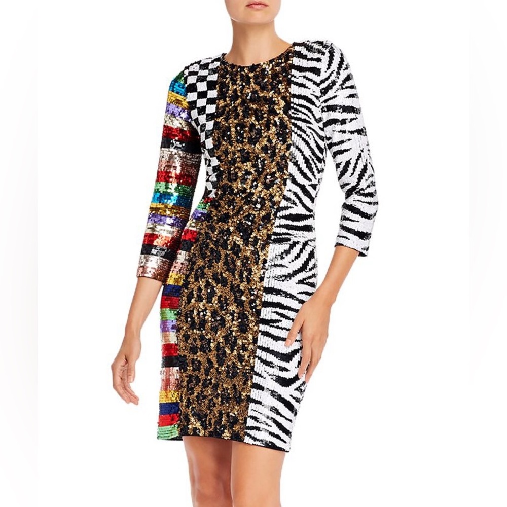 Alice + Olivia Jae Multicolor Patterned Sequin Mi… - image 2